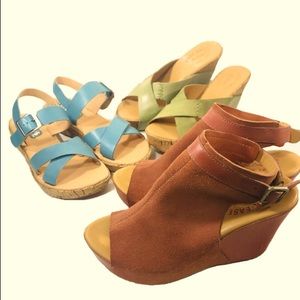 Cork-Ease Lot 3 Leather Platform Wedge Sandals 7